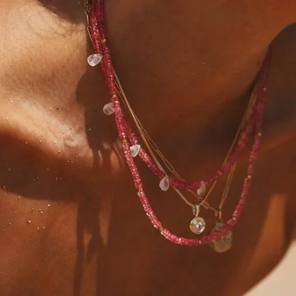 Gorgeous Pink Tourmaline & Moonstone Necklace Unique Handmade Necklace Beautiful